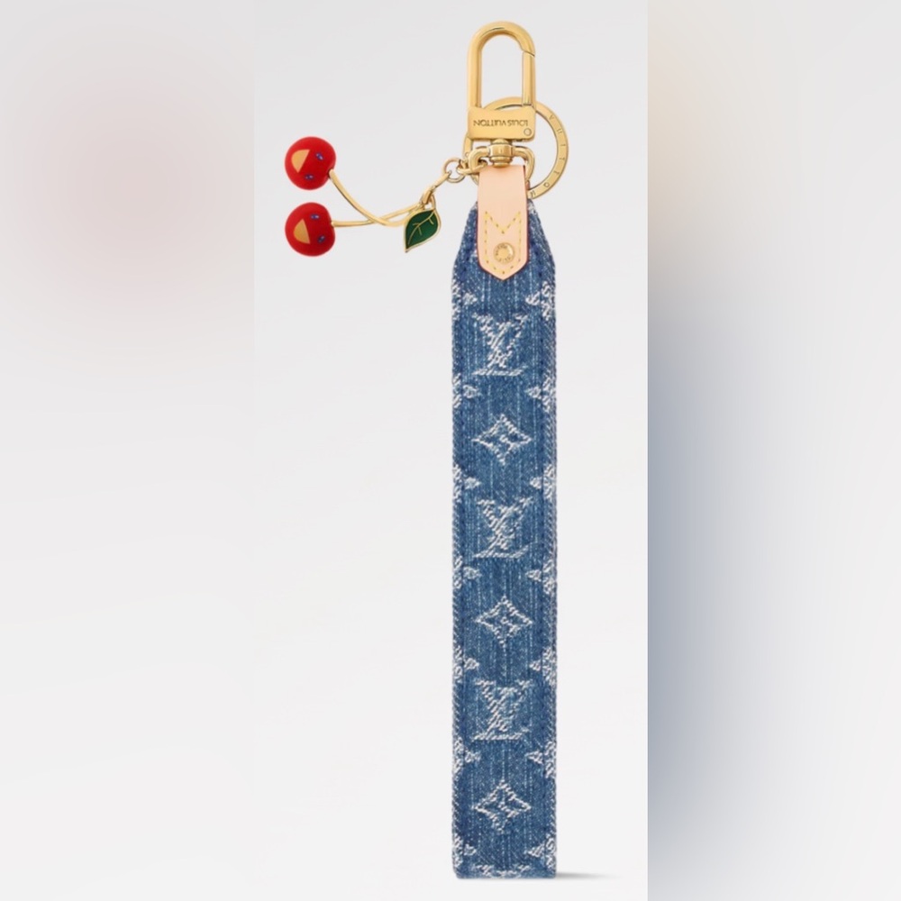Louis Vuitton Blue Denim Key Holder with Red cherries Charms